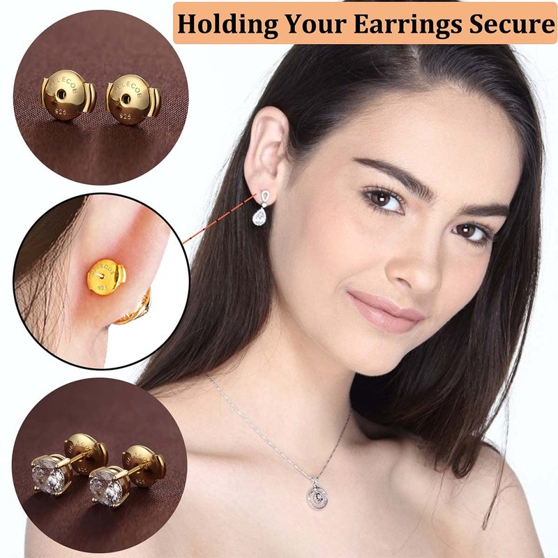 DELECOE 2-Pairs 925 Sterling Silver Earring Backs, 18K Gold Plated Secure Hypoallergenic Locking Earring Backs for Diamond Studs, No Fading Comfort - Image 4